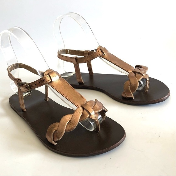 ASOS Copper T-Strap Twisted Leather Sandals - Picture 1 of 13